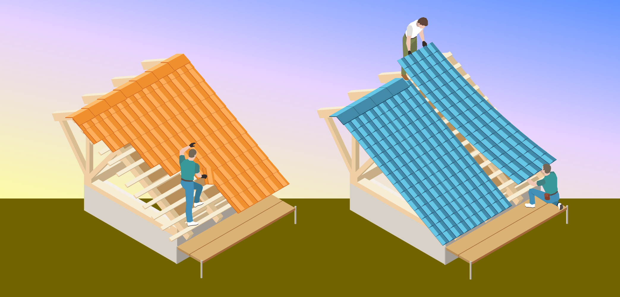 dwa różne rodzaje pokryć dachowych