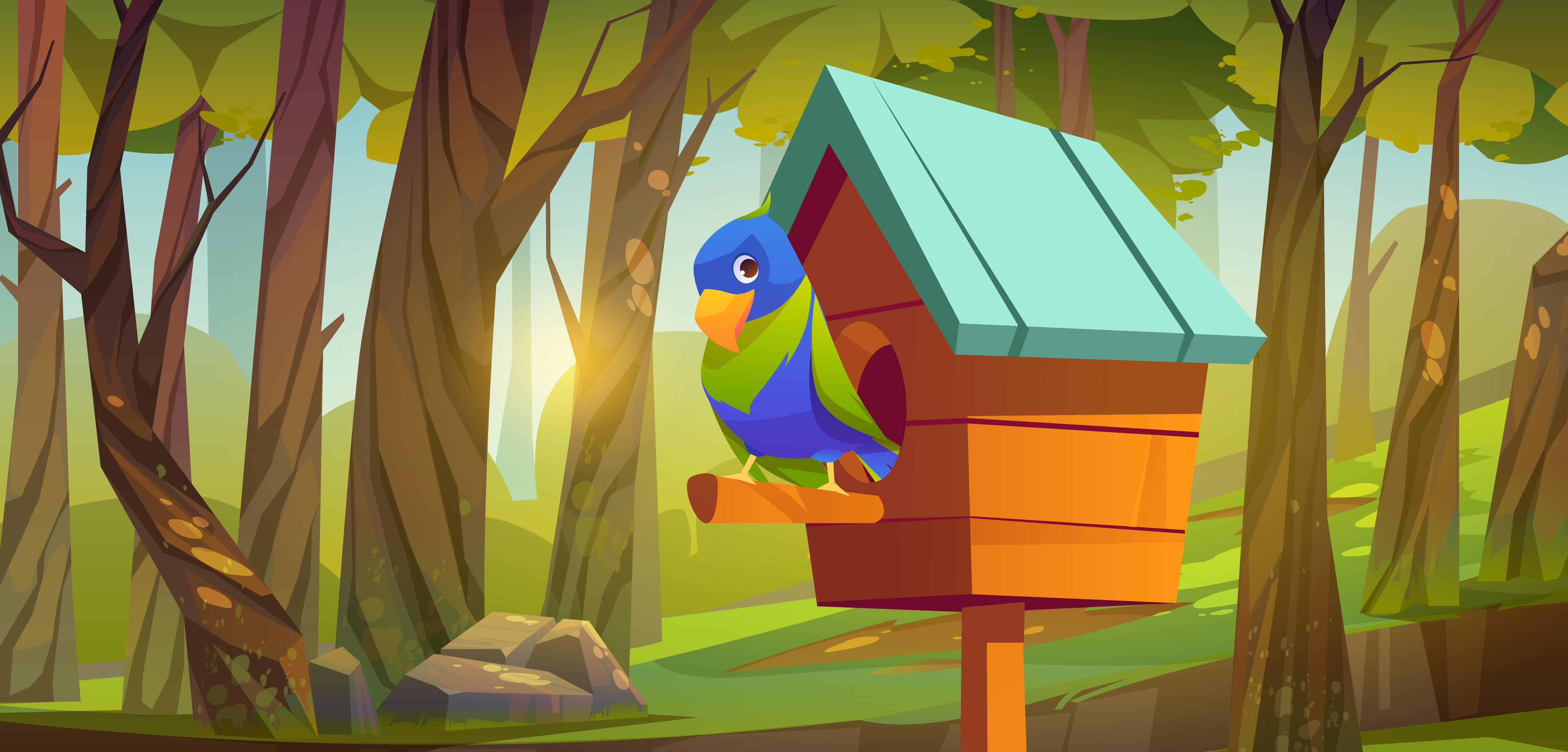 kolorowy ptak siedzący na karmniku